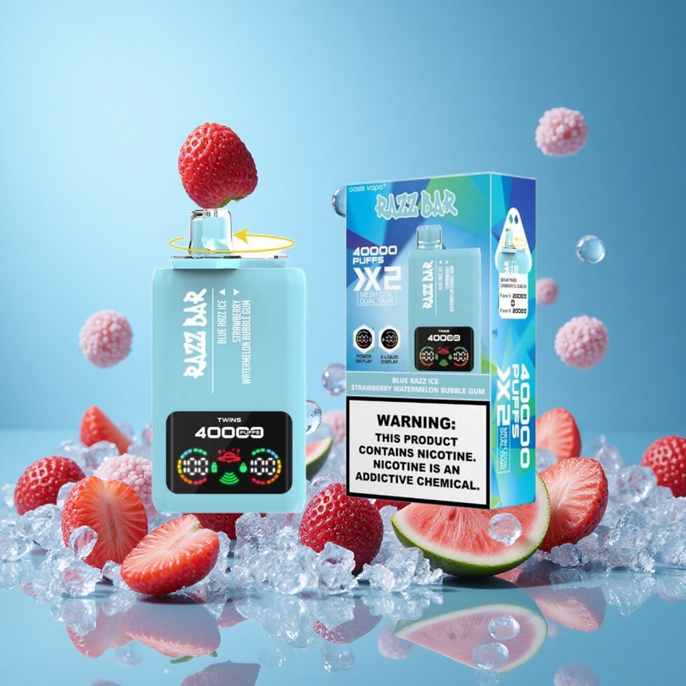Razz Bar 40000 Пуфове Син Раз Лед-Ягода Диня Дъвка Bulgaria vape wholesale