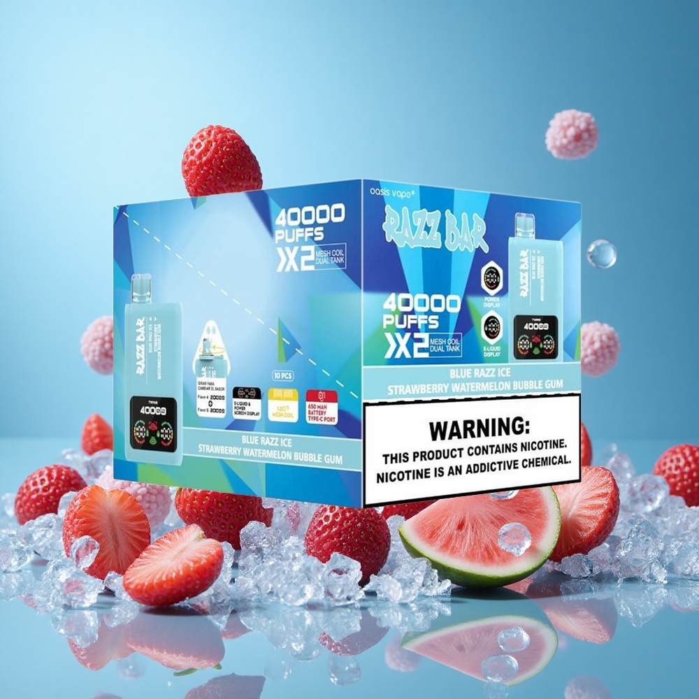 Razz Bar 40000 Пуфове Син Раз Лед-Ягода Диня Дъвка Bulgaria vape wholesale