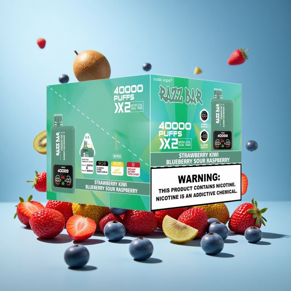 Razz Bar 40000 Пуфове Ягода Киви_Синьо Боровинково Кисела Малина Екран за Мощност Bulgaria vape wholesale