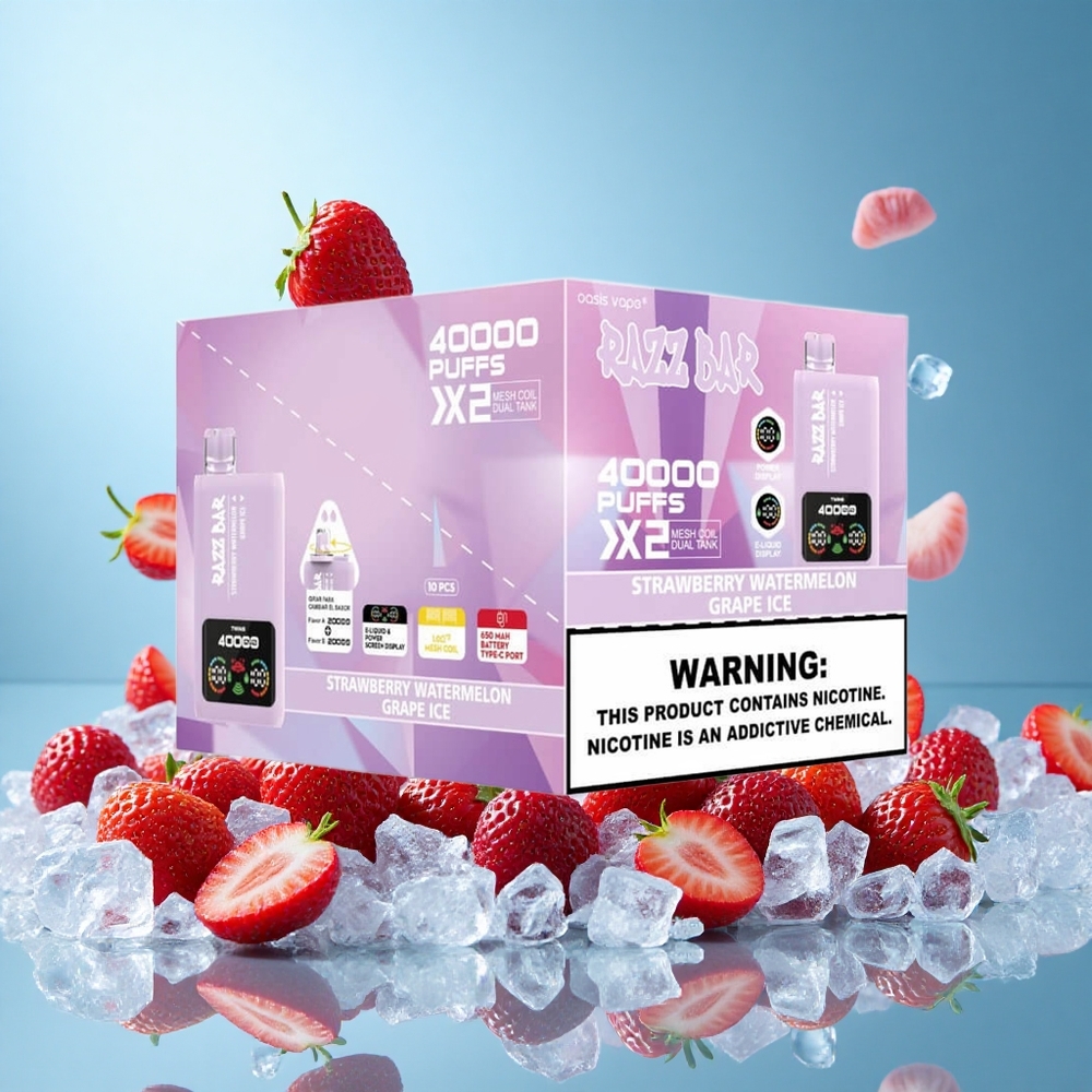 Razz Bar 40000 Пуфове Ягода Диня_Грозде Лед Дисплей Мощност Bulgaria vape wholesale