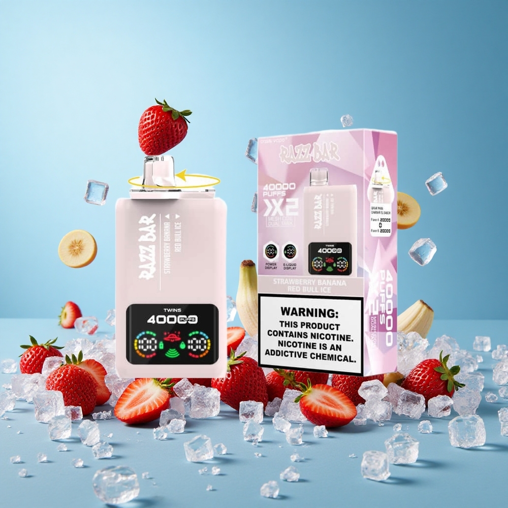 Razz Bar 40000 Пуфове Ягода Банан_Red Bull Ice Екран с Мощност Bulgaria vape wholesale