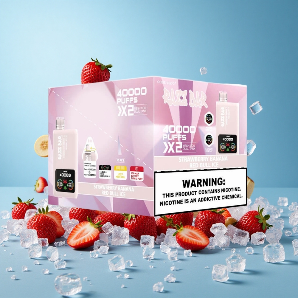 Razz Bar 40000 Пуфове Ягода Банан_Red Bull Ice Екран с Мощност Bulgaria vape wholesale