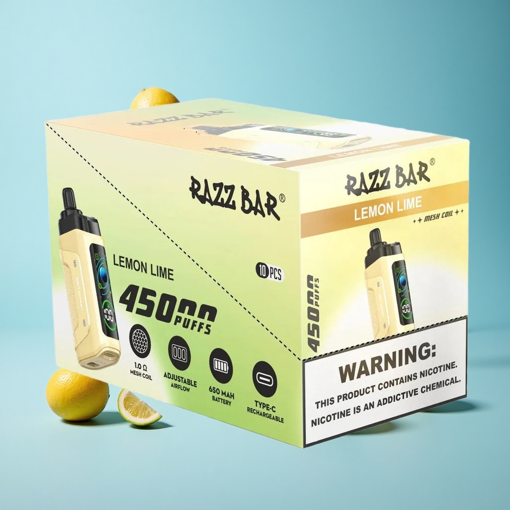 Razz Bar 45000 Пуфове Дезодориращ Вейп Лимон Лайм 1.0 Ohm Мрежова Намотка Type-C Bulgaria vape wholesale