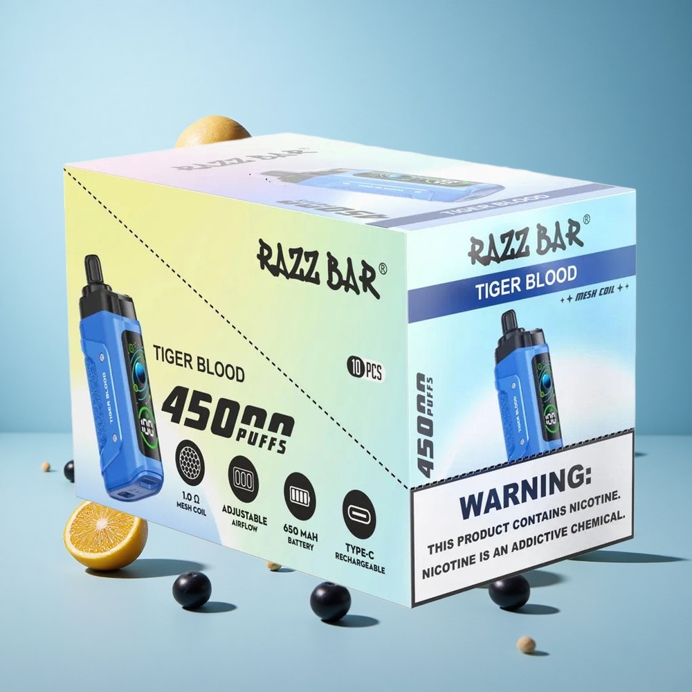 Razz Bar 45000 Пуфове Еднократна вейп Тигрева Кръв Adjustable Airflow Type-C Bulgaria vape wholesale