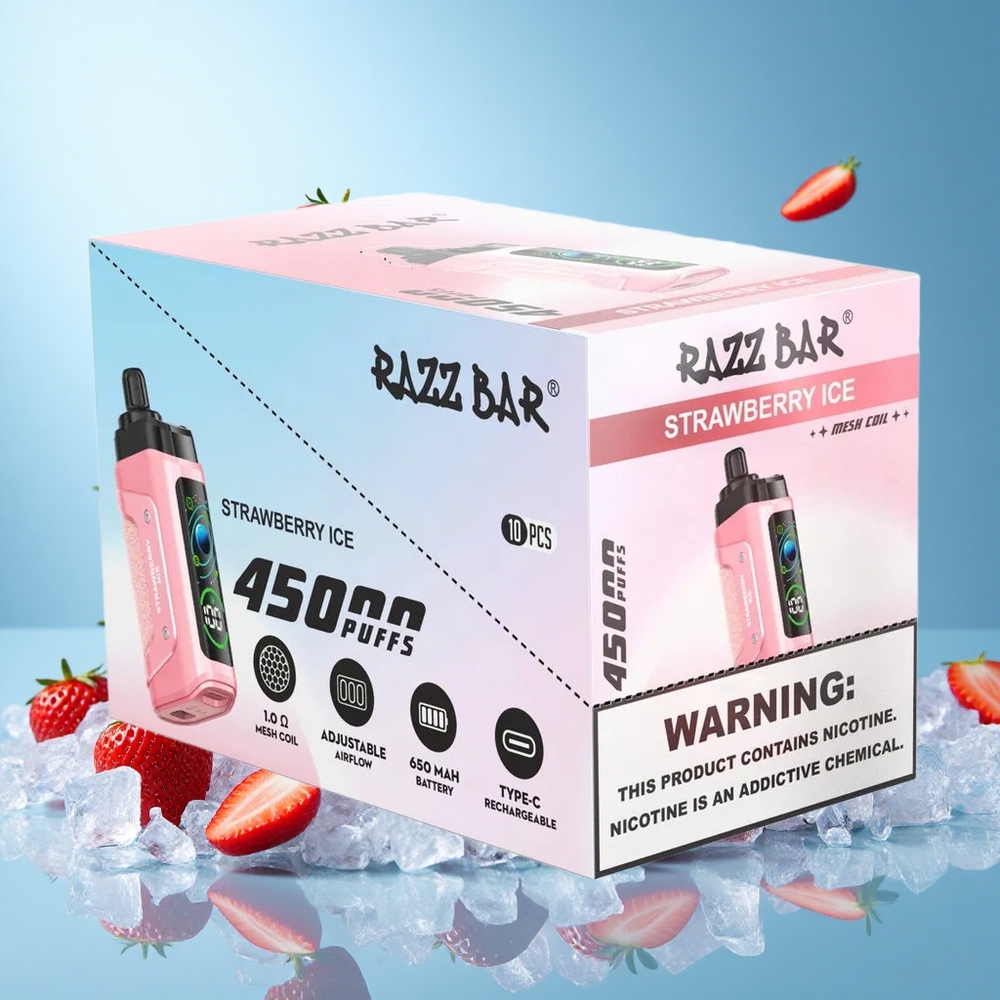 Razz Bar 45000 Пуфове Ягодов Лед Adjustable Airflow Type-C Rechargeable Bulgaria vape wholesale
