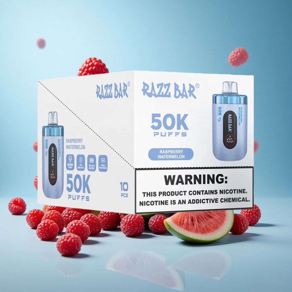 Razz Bar 50000 Пуфове Малина Диня 1.0 Ohm Mesh Coil Type-C Bulgaria vape wholesale