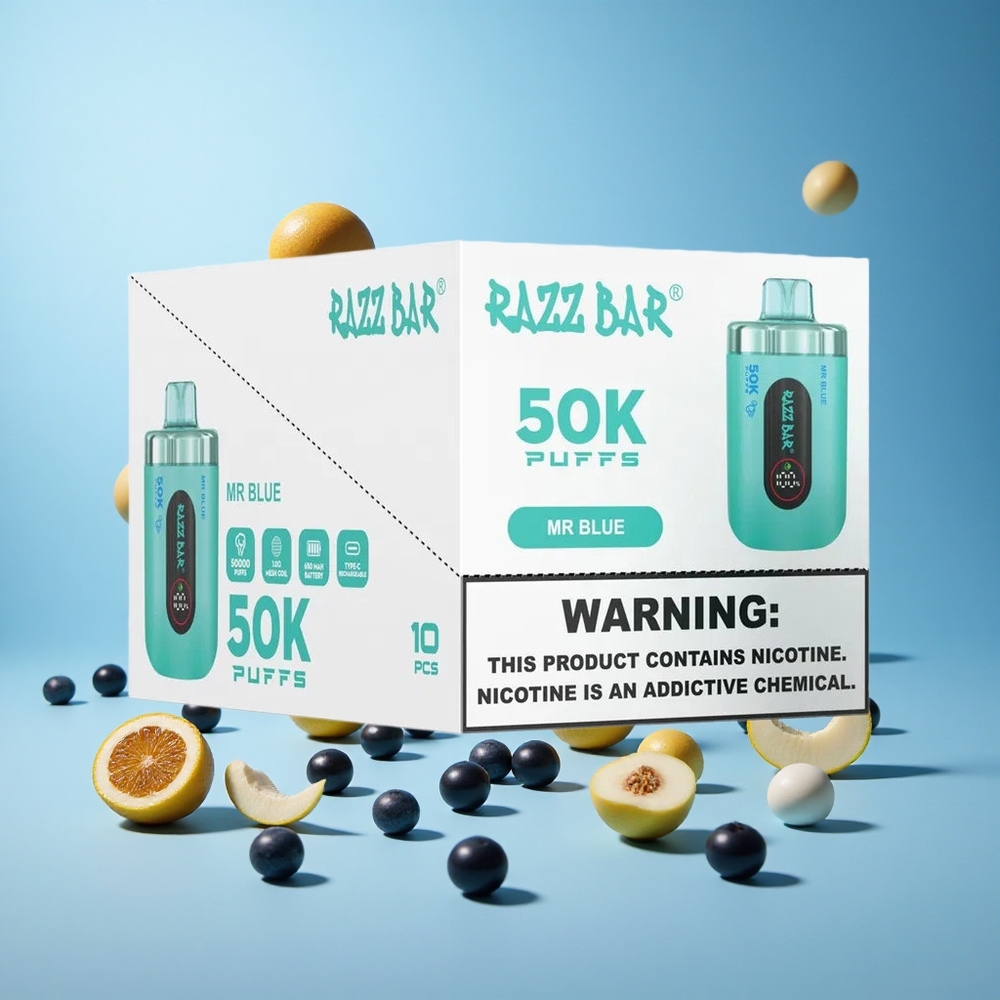 Razz Bar 50000 Пуфове Боровинков Mr Blue Bulgaria vape wholesale