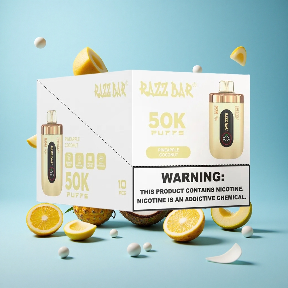 Razz Bar 50K Пуфове Ананас Кокос 1.0 Ohm Mesh Coil 650 Mah Battery Bulgaria vape wholesale