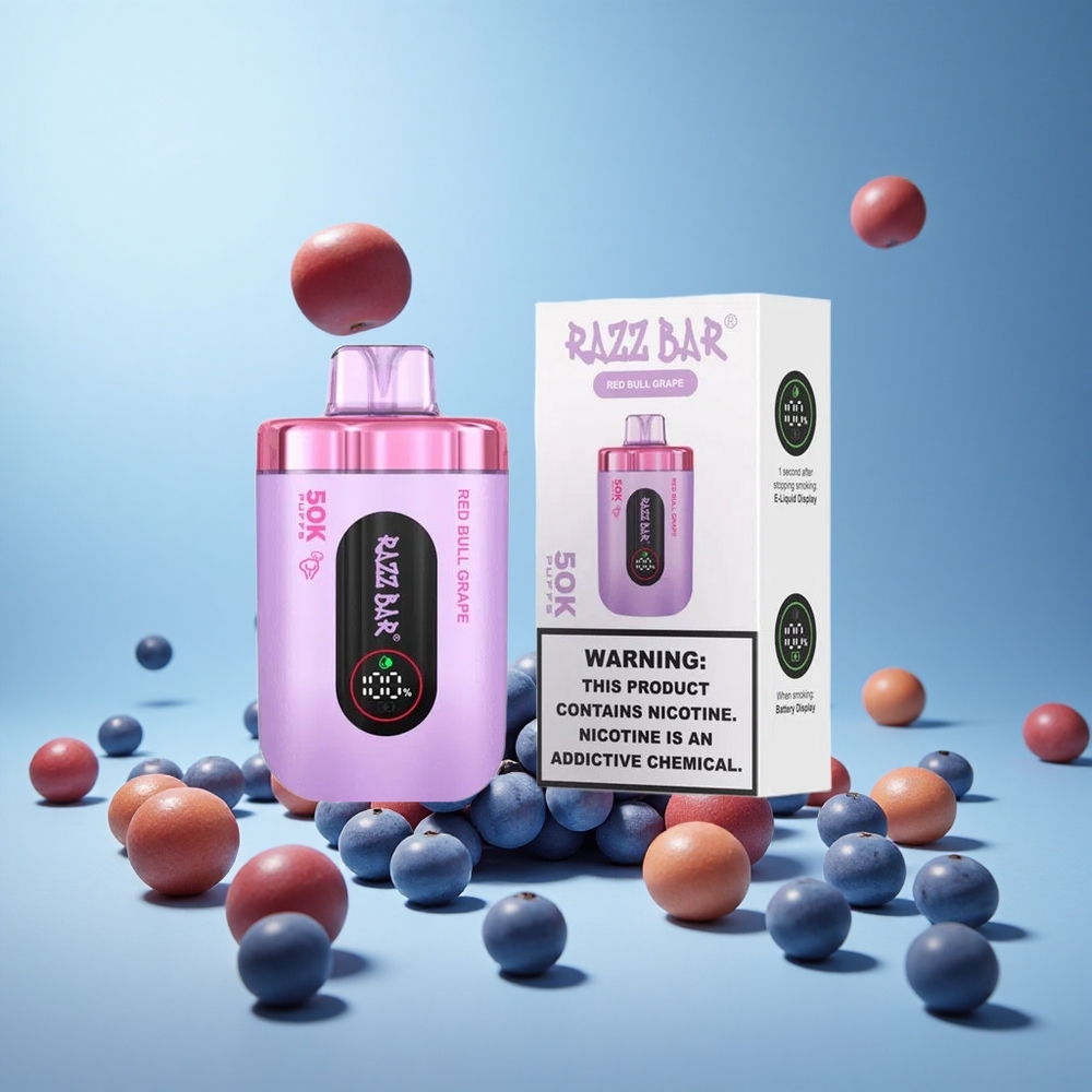 Razz Bar 50K Пуфове Еднократна вейп Червен бик Грозде 1.0 Ohm Mesh Coil Type-C Rechargeable Bulgaria vape wholesale