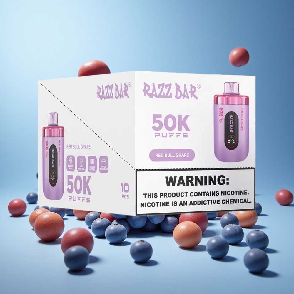 Razz Bar 50K Пуфове Еднократна вейп Червен бик Грозде 1.0 Ohm Mesh Coil Type-C Rechargeable Bulgaria vape wholesale