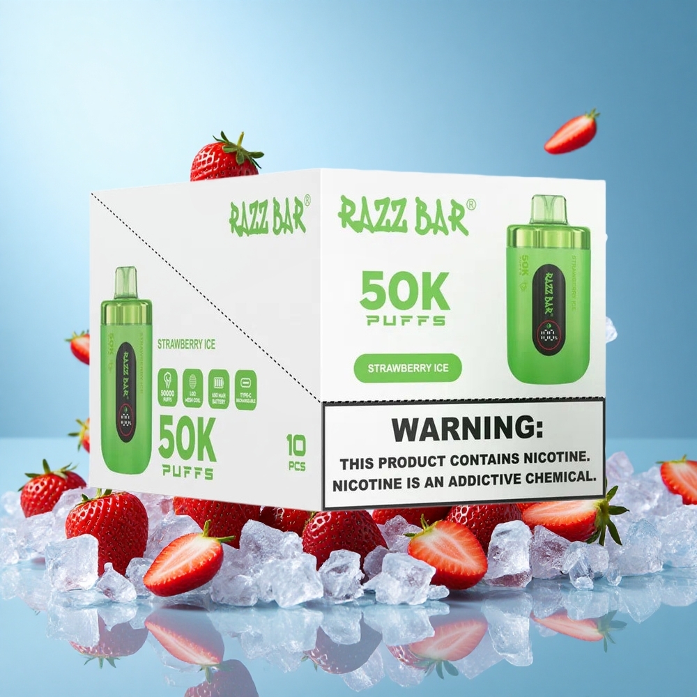 Razz Bar 50K Пуфове Еднократна вейп Ягода Лед Bulgaria vape wholesale
